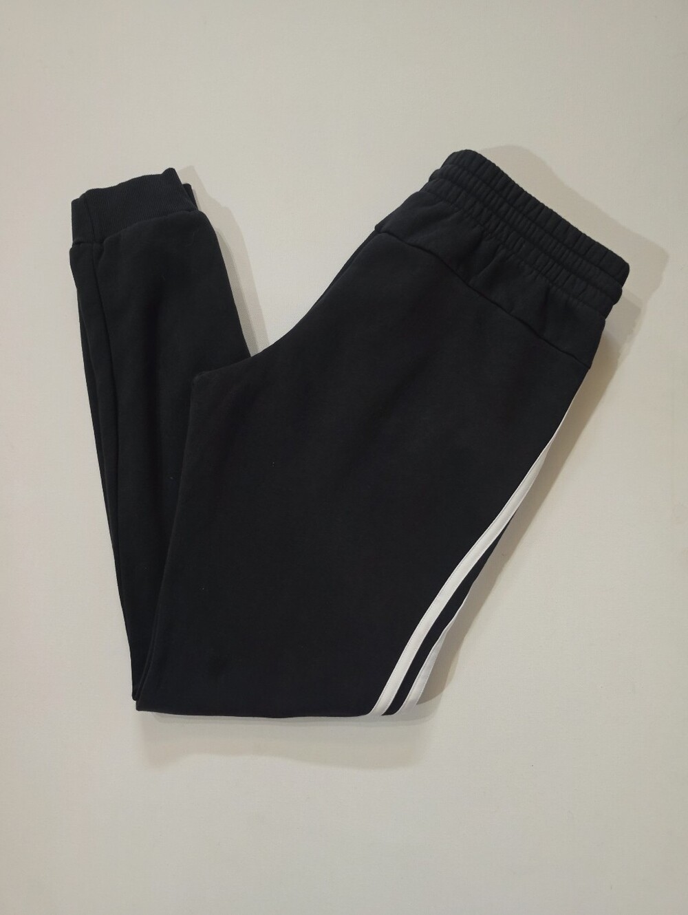 Adidas Fleece Jogger Sweatpants Womens Sz Medium Black White Stripe Athleisure - Picture 6 of 7